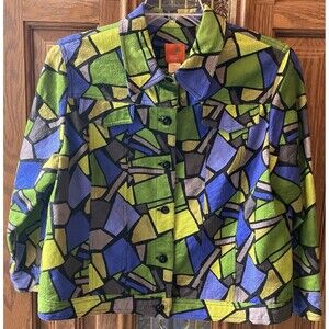 Hearts of Palm Women’s Jacquard Jacket Size 14‎ Green Blue Black Gray Sky Church